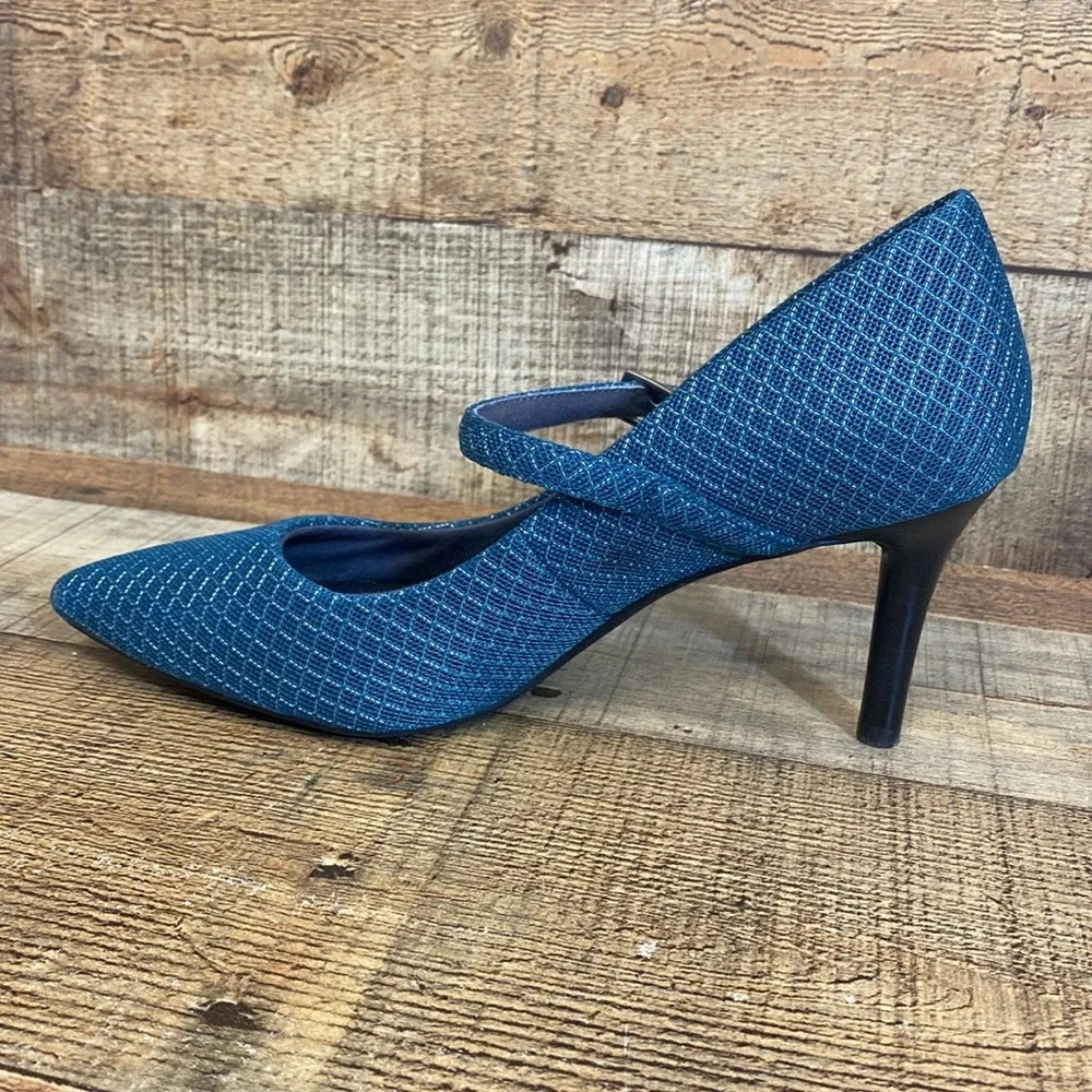 Betabrand Mile Marker Mary Jane Pumps‎ Heels Womens 7.5 Blue Pointed Toe Office